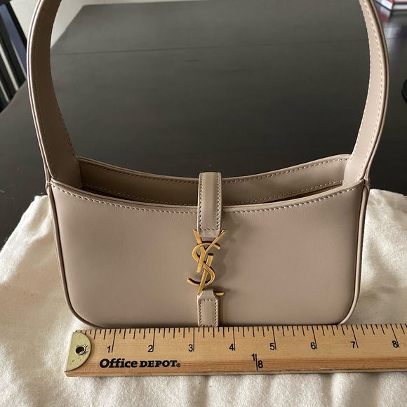 Saint Laurent Taupe Leather Shoulder Bag with Gold YSL Emblem - Picture 2 of 10